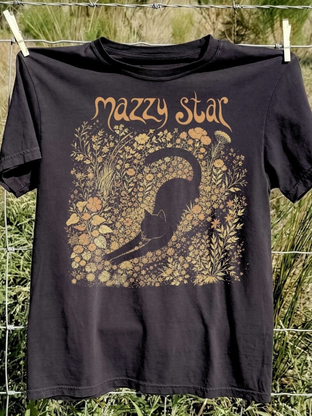 Mazzy Star Graphic Tee in Black with Gold Print
